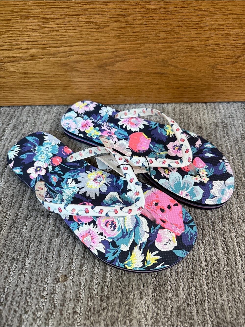 Vera Bradley Floral Print Flip Flops with Heart-Studded Straps